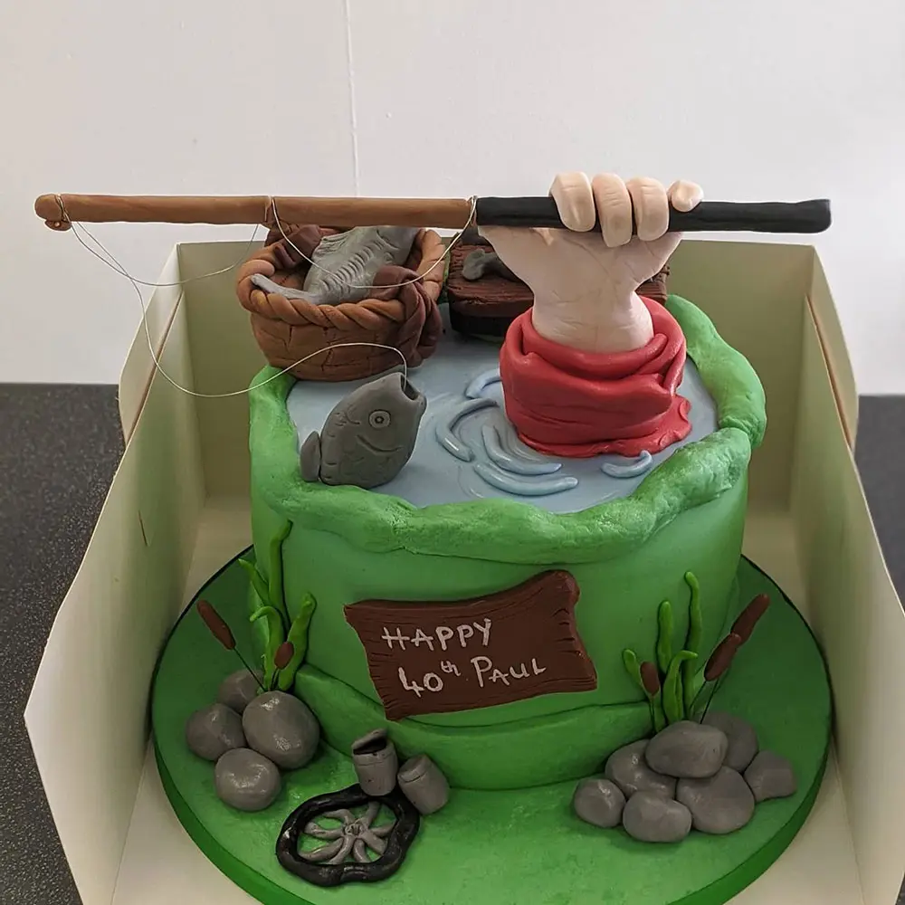 Amazon.com: Fishing Cake Topper Gone fishing Cake with Bass Reed Happy  Birthday Sign : Toys & Games